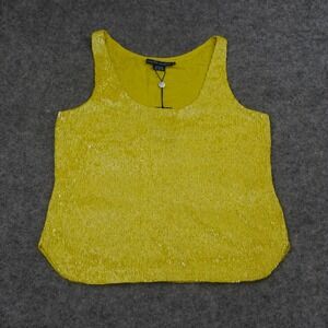 Ralph Lauren Top Womens 6 Sleeveless Shirt Yellow Beaded Silk Lined Heavy F